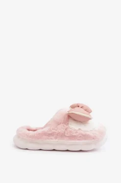 Futrzane Kapcie Z Kokardką Różowe Grilis