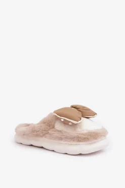 Futrzane Kapcie Z Kokardką Beżowe Grilis