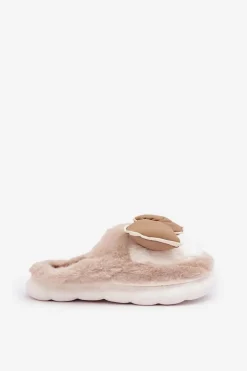 Futrzane Kapcie Z Kokardką Beżowe Grilis