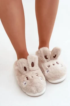 Futrzane Kapcie Z Motywem Króliczka Beżowe Natasha