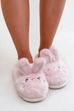 Futrzane Kapcie Z Motywem Króliczka Różowe Natasha