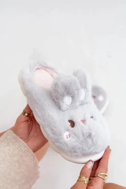 Futrzane Kapcie Z Motywem Króliczka Jasnoszare Natasha