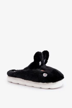Futrzane Kapcie Z Motywem Króliczka Czarne Natasha