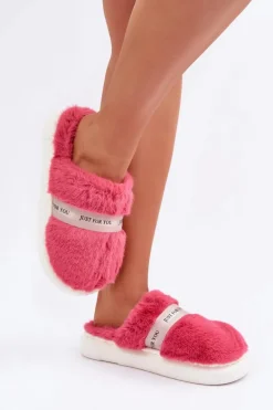 Futrzane Kapcie Z Ozdobnym Paskiem Różowe Savalithea