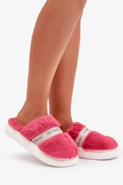 Futrzane Kapcie Z Ozdobnym Paskiem Różowe Savalithea