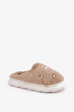 Futrzane Kapcie Z Przypinkami Ciemnobeżowe Ivelfedi