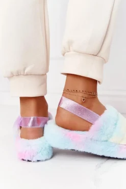 Futrzane Papcie Na Platformie Kolorowe Snowflake