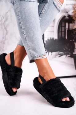 Futrzane Papcie Na Platformie Czarne Snowflake