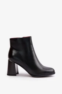 Gładkie Botki Damskie Na Słupku Z Eko Skóra Ocieplane Czarne Milisea