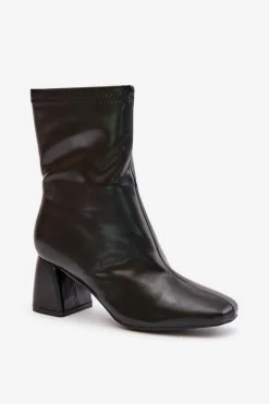 Gładkie Botki Damskie Na Słupku Z Eko Skóry Czarne Izariel