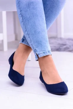 Granatowe Damskie Balerinki Zamsz Bueno