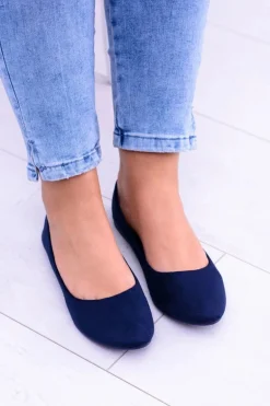 Granatowe Damskie Balerinki Zamsz Bueno