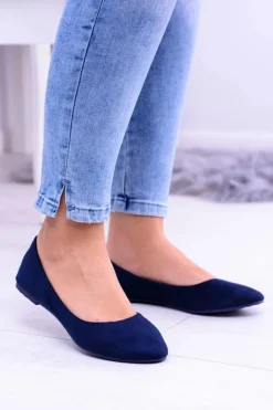 Granatowe Damskie Balerinki Zamsz Bueno