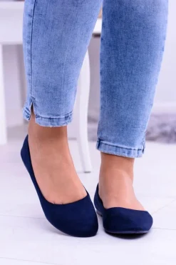 Granatowe Damskie Balerinki Zamsz Bueno