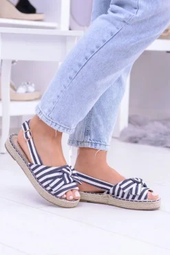 Granatowe Damskie Sandały Espadryle Kokardy Buni