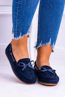 Granatowe Zamszowe Mokasyny Comfort Gucio