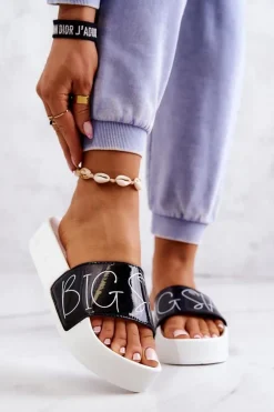 Gumowe Klapki Damskie Big Star JJ274A276 Biało-Czarne