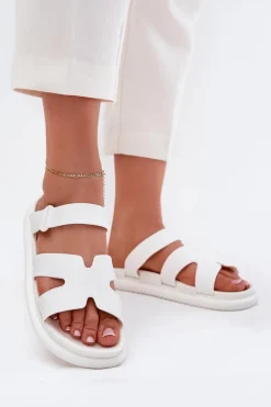 Gumowe Klapki Damskie Z Paskiem Białe Tavirae