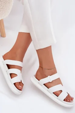 Gumowe Klapki Damskie Z Paskiem Białe Tavirae