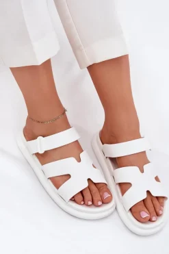 Gumowe Klapki Damskie Z Paskiem Białe Tavirae