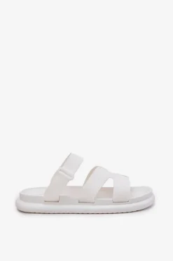 Gumowe Klapki Damskie Z Paskiem Białe Tavirae