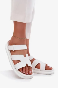 Gumowe Klapki Damskie Z Paskiem Białe Tavirae