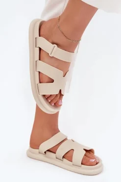 Gumowe Klapki Damskie Z Paskiem Beżowe Tavirae