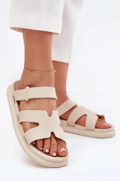 Gumowe Klapki Damskie Z Paskiem Beżowe Tavirae