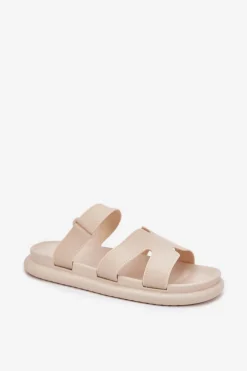 Gumowe Klapki Damskie Z Paskiem Beżowe Tavirae