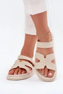 Gumowe Klapki Damskie Z Paskiem Beżowe Tavirae