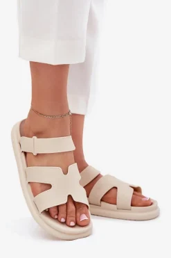 Gumowe Klapki Damskie Z Paskiem Beżowe Tavirae