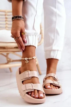 Gumowe Klapki Na Platformie Beżowe Westie