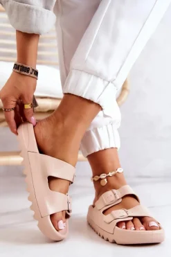 Gumowe Klapki Na Platformie Beżowe Westie