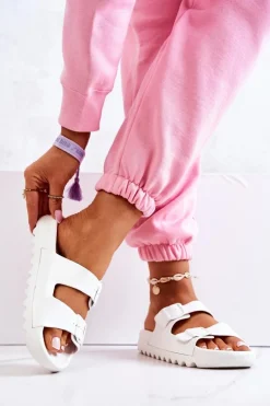 Gumowe Klapki Na Platformie Białe Westie