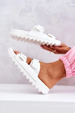 Gumowe Klapki Na Platformie Białe Westie