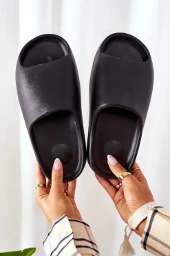 Gumowe Klapki Na Platformie Czarne Squishy