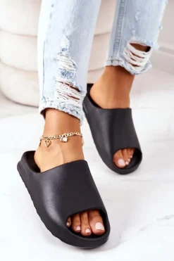 Gumowe Klapki Na Platformie Czarne Squishy