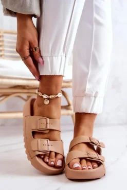 Gumowe Klapki Na Platformie Ciemnobeżowe Westie