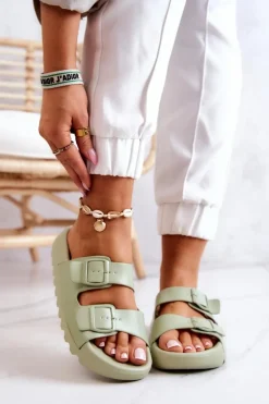 Gumowe Klapki Na Platformie Zielone Westie