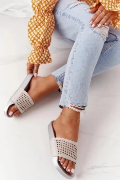 Gumowe Klapki Z Cekinami Szare Tonya