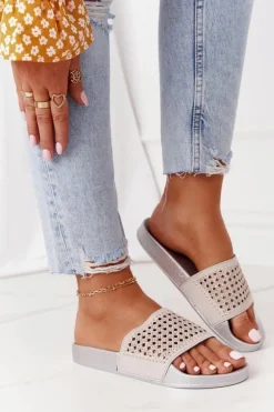 Gumowe Klapki Z Cekinami Szare Tonya