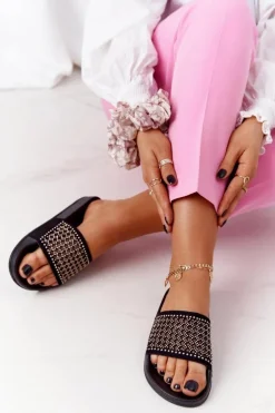 Gumowe Klapki Z Cekinami Czarne Tonya