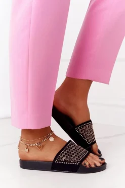 Gumowe Klapki Z Cekinami Czarne Tonya