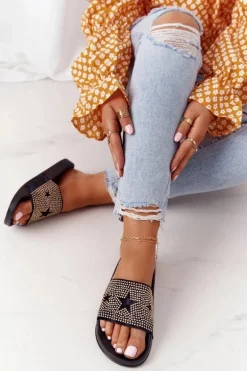 Gumowe Klapki Z Dżetami Czarne Edie