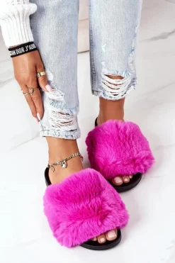 Gumowe Klapki Z Futerkiem Fuksja Soft