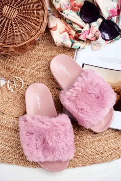 Gumowe Klapki Z Futerkiem Różowe Sensitive