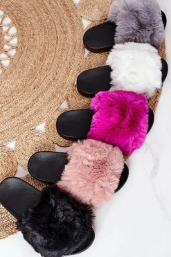 Gumowe Klapki Z Futerkiem Szare Soft