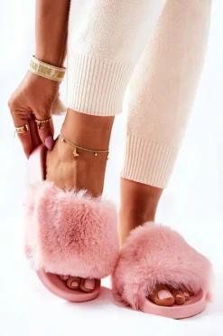 Gumowe Klapki Z Futerkiem Jasnoróżowe Sensitive