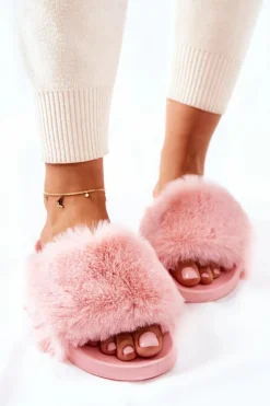 Gumowe Klapki Z Futerkiem Jasnoróżowe Sensitive