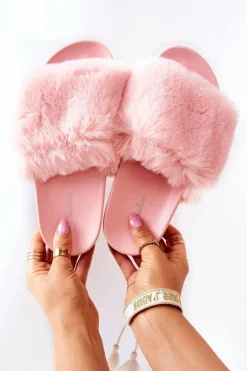 Gumowe Klapki Z Futerkiem Jasnoróżowe Sensitive